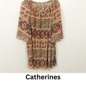 Catherine Floral Peasant Tunic Top Size 1X  Bell Sleeves Cottage Core